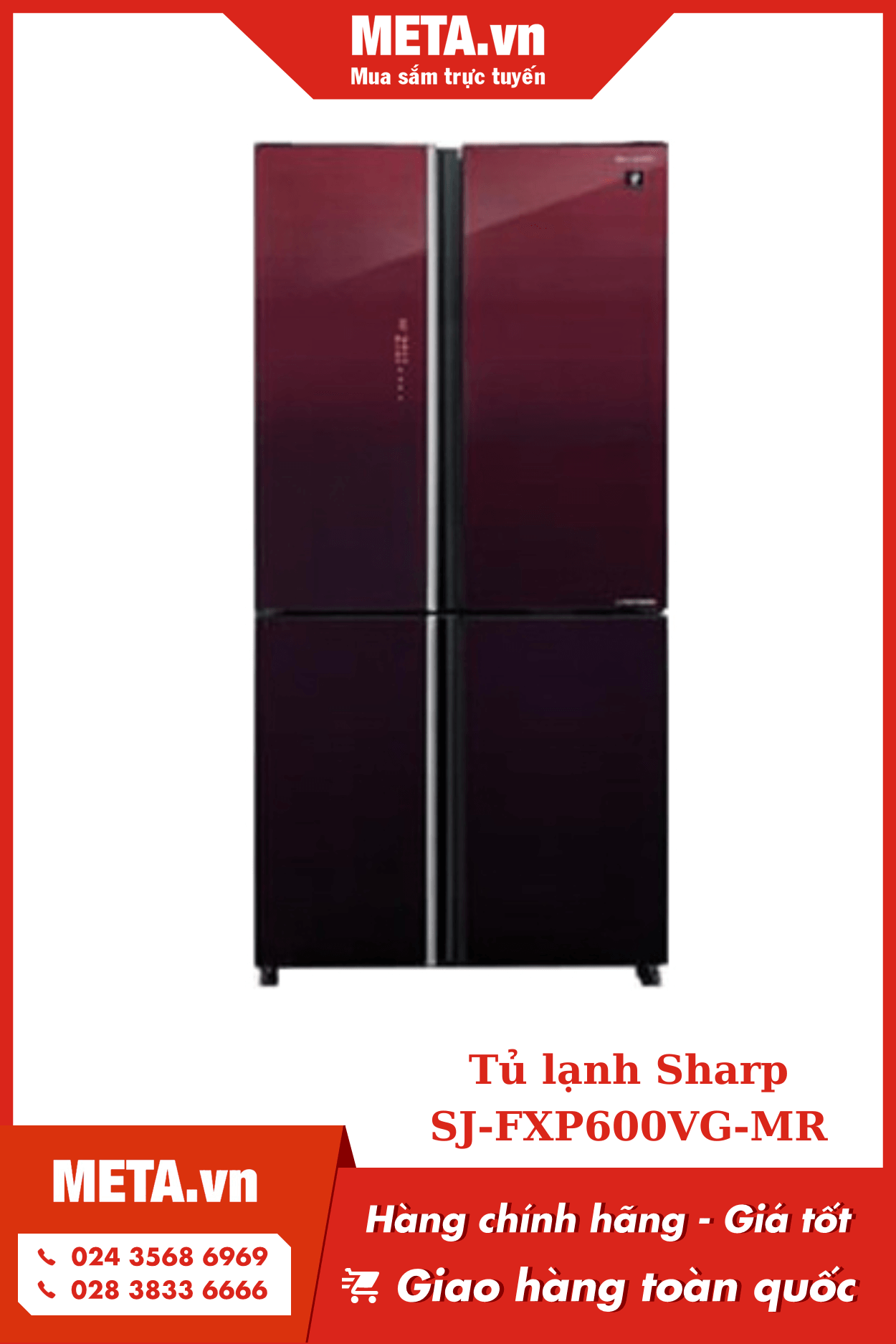 Tủ lạnh màu đỏ 4 cửa Sharp 525 lít SJ-FXP600VG-MR