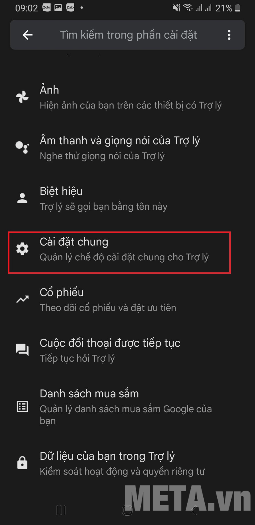 Chuyển trạng thái Trợ lý Google