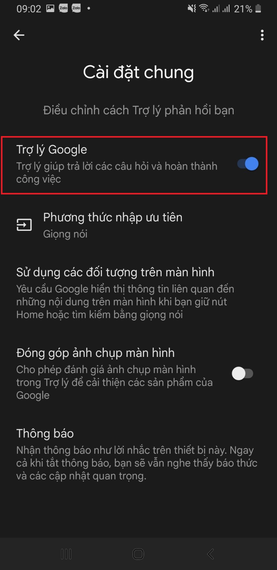 Nhấn vào Tắt để hoàn tất việc tắt tính năng trợ lý Google