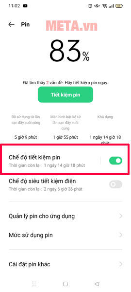 Tắt chế độ nguồn điện thấp