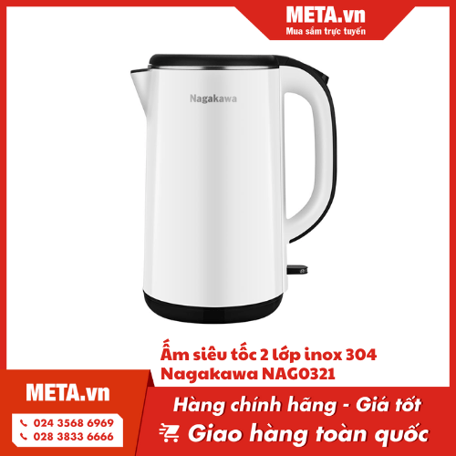 Ấm siêu tốc 2 lớp Nagakawa NAG0321 (1,8 lít - 1.800W)