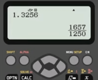 Máy tính Casio 580 hiển thị phân thức tương ứng