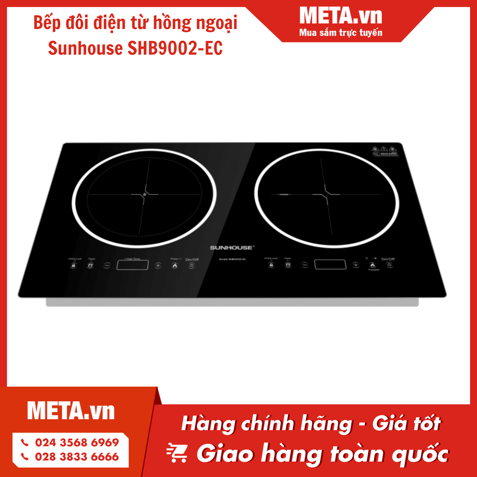 Bếp đôi điện từ hồng ngoại Sunhouse SHB9002-EC