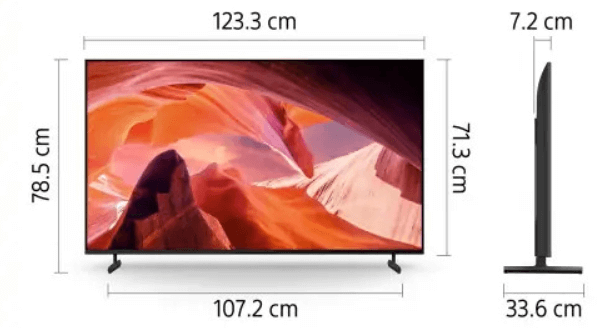 Kích thước Google tivi Sony 4K 55 inch KD-55X80L (Model 2023)