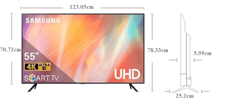 Kích thước tivi Samsung 55 inch UA55AU7700KXXV