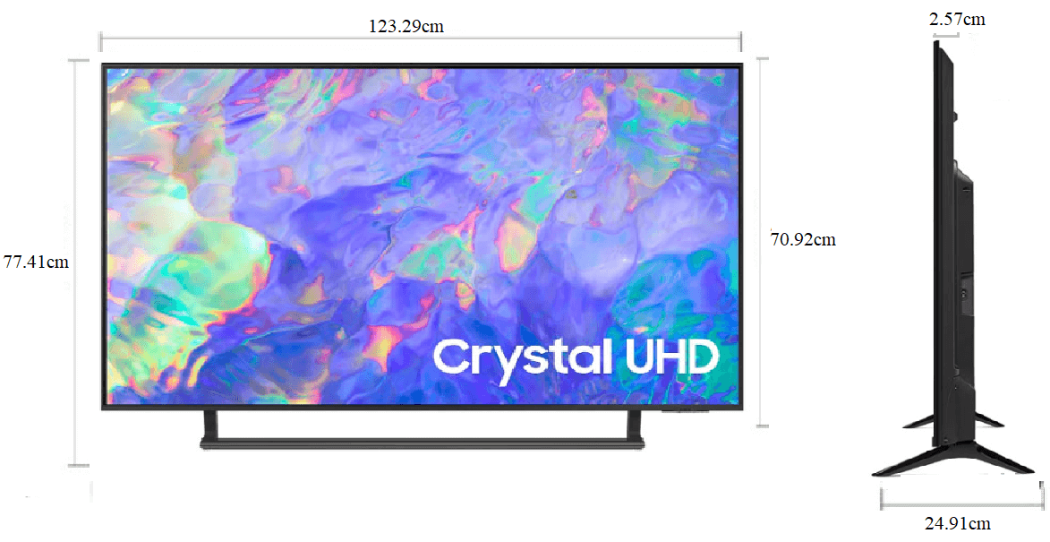 Kích thước tivi Samsung 55 inch Crystal UHD 4K UA55CU8500KXXV (Model 2023)