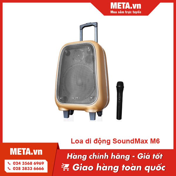 Loa SoundMax M-6 đi kèm 1 micro không dây và trang bị cổng cắm 1 micro có dây, 1 cổng USB