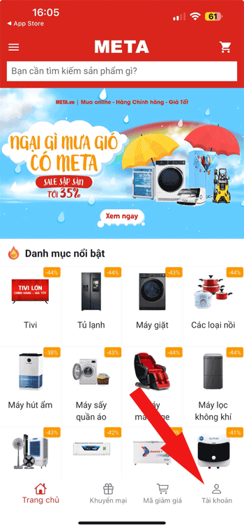 Nhấp vào Tài khoản