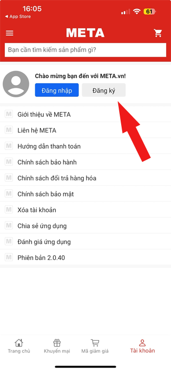 Nhấp vào Đăng ký
