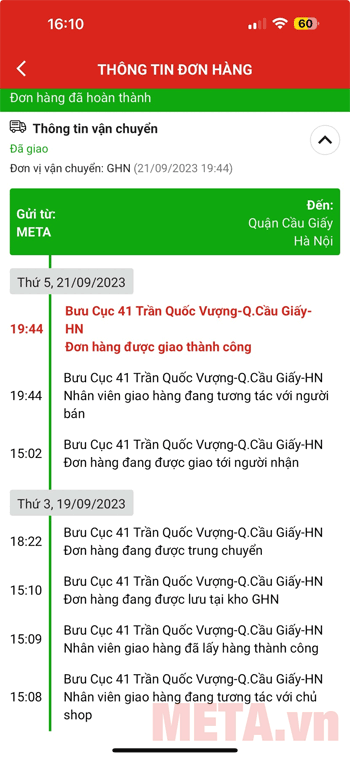 Theo dõi tiến trình giao hàng