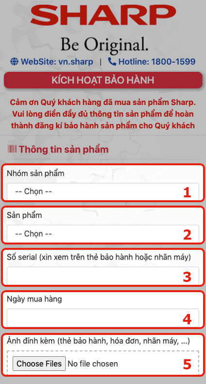 Cách kích hoạt bảo hành tivi Sharp qua website cho khách hàng cá nhân