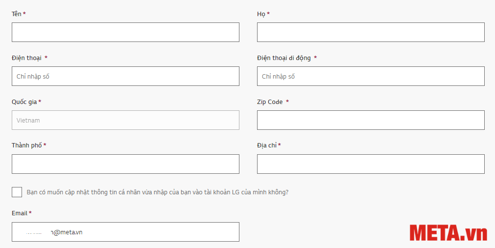 Điền thông tin liên lạc của mình để nhận các thông tin bảo hành máy giặt LG
