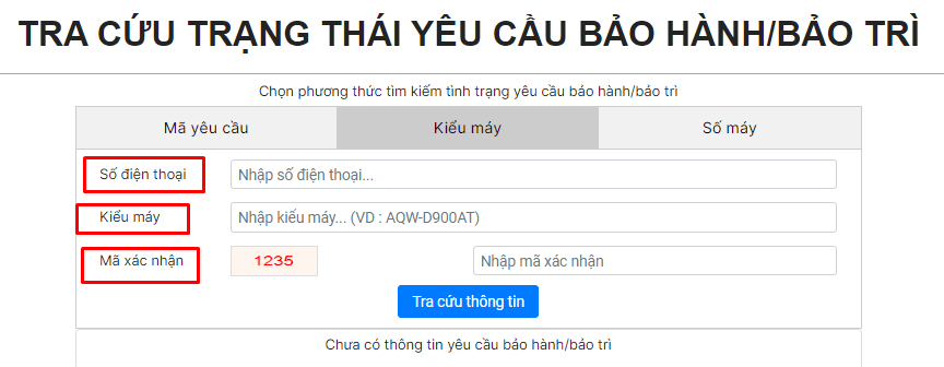 Tra cứu trạng thái yêu cầu bảo hành tủ lạnh AQUA theo kiểu máy