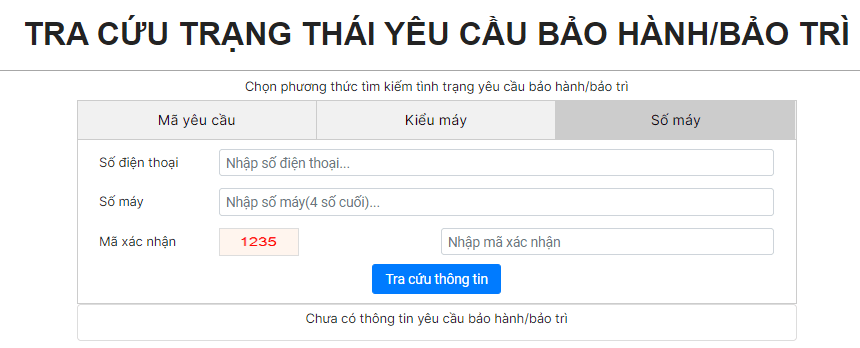 Tra cứu trạng thái yêu cầu bảo hành tủ lạnh AQUA theo số máy