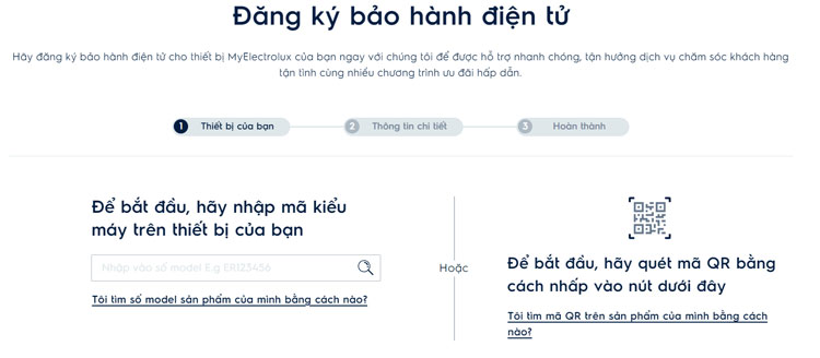 Cách kích hoạt bảo hành máy giặt Electrolux bằng cách quét mã QR hoặc nhập số model