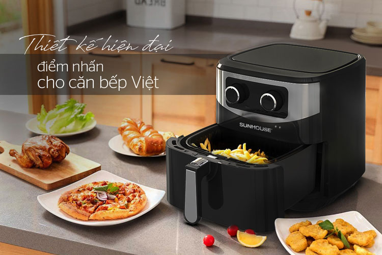 Nồi chiên không dầu Sunhouse review về thiết kế