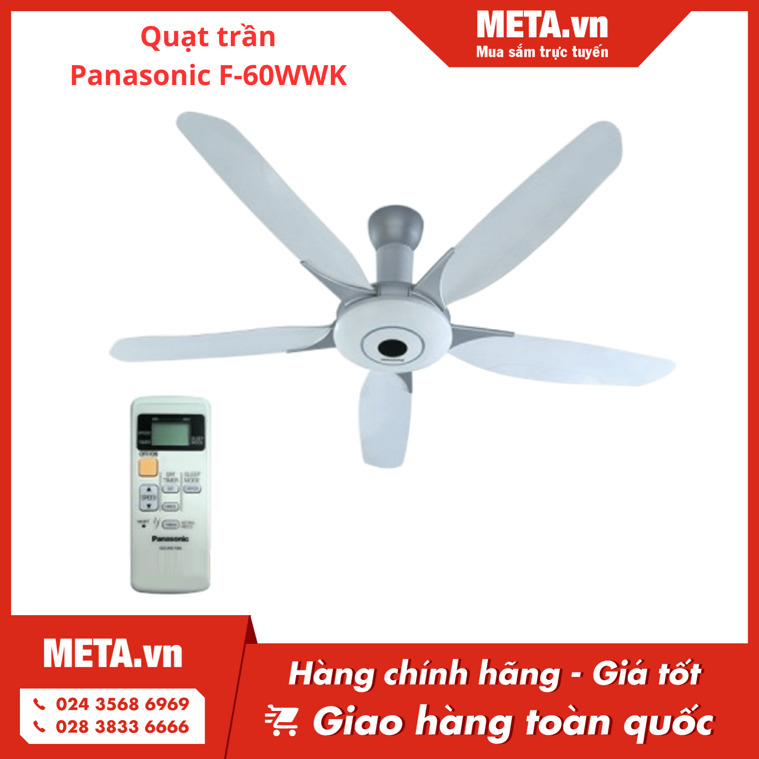 Quạt trần Panasonic 5 cánh F-60WWK