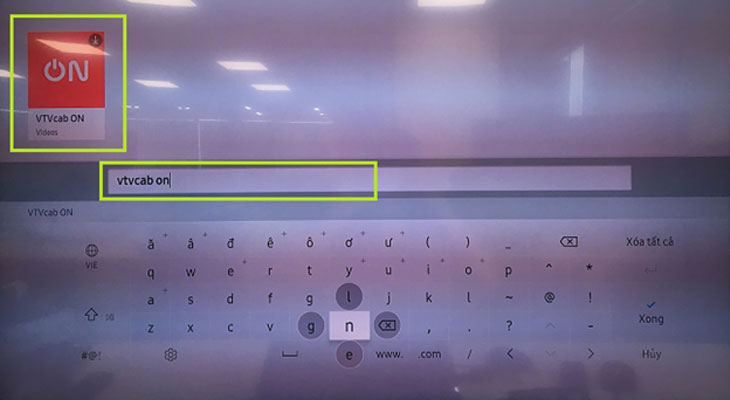 Cách kích hoạt VTVcab ON trên tivi Samsung - nhập từ khóa ứng dụng