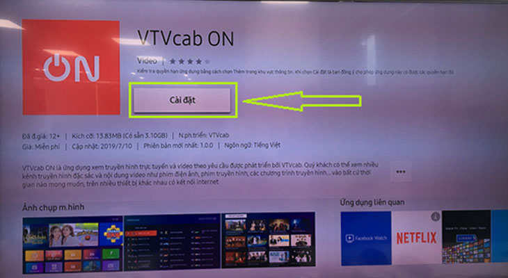 Cách kích hoạt VTVcab ON trên tivi Samsung - nhấn cài đặt
