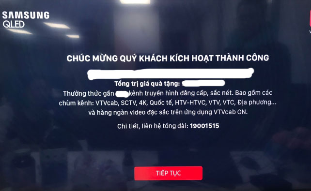 Hướng dẫn nhận khuyến mãi từ VTVcab ON trên tivi Samsung - nhấn tiếp tục
