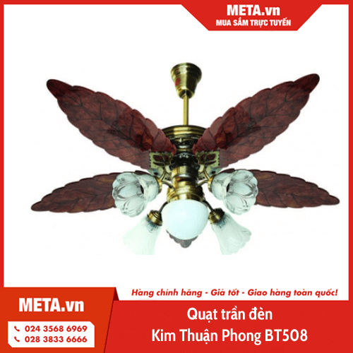 Quạt trần đèn chùm cánh gỗ Kim Thuận Phong BT508