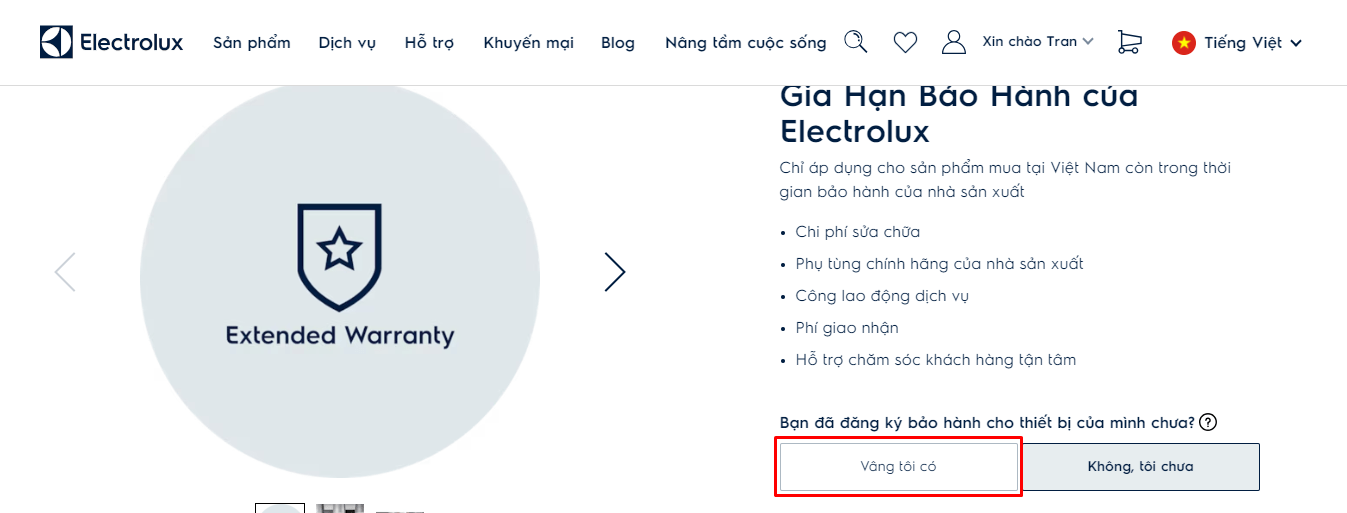 Cách gia hạn gói bảo hành tủ lạnh Electrolux đã đăng ký bảo hành