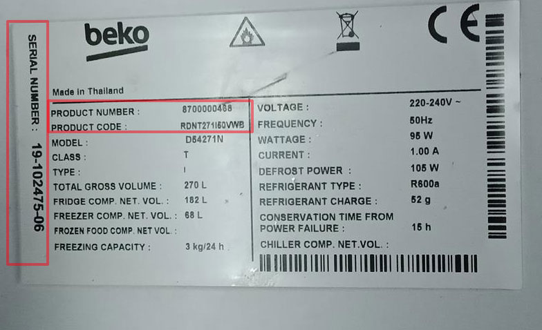 Kiểm tra số máy, kiểu máy tủ lạnh Beko