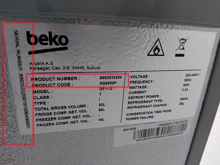 Kiểm tra số máy, kiểu máy tủ lạnh Beko 90 lít