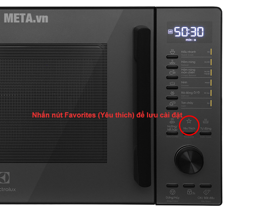 Cách sử dụng chế độ Yêu thích trên lò vi sóng Electrolux điện tử