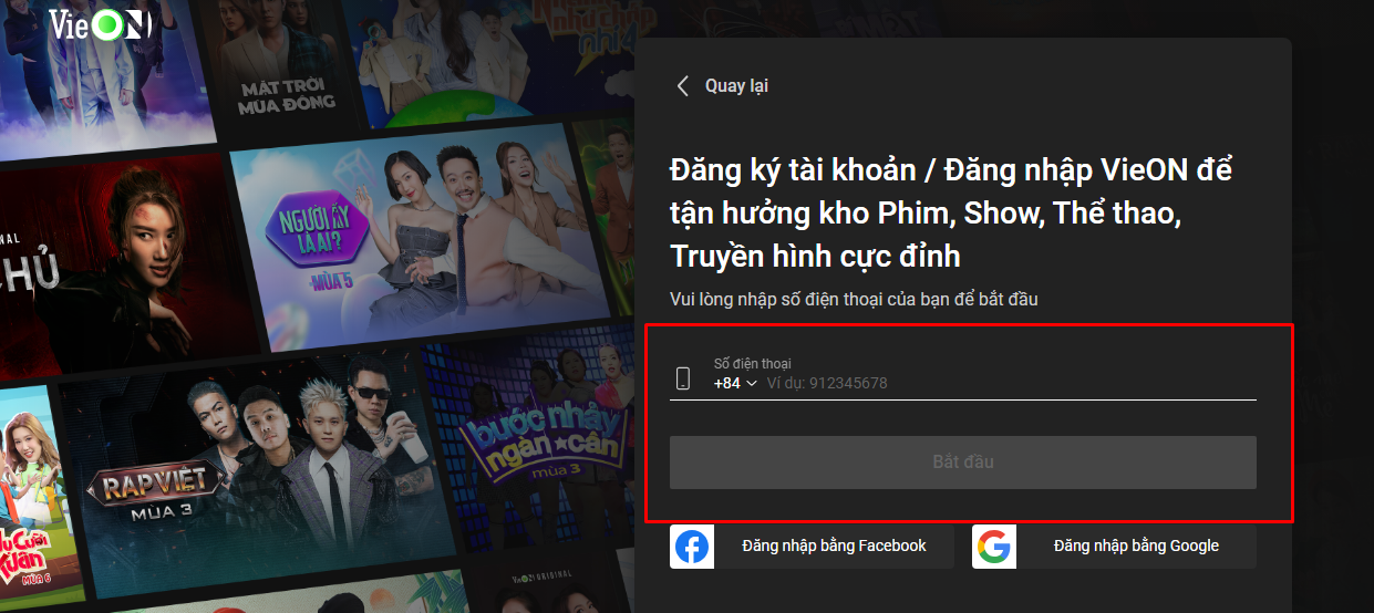 Cách lấy lại mật khẩu tài khoản VieON