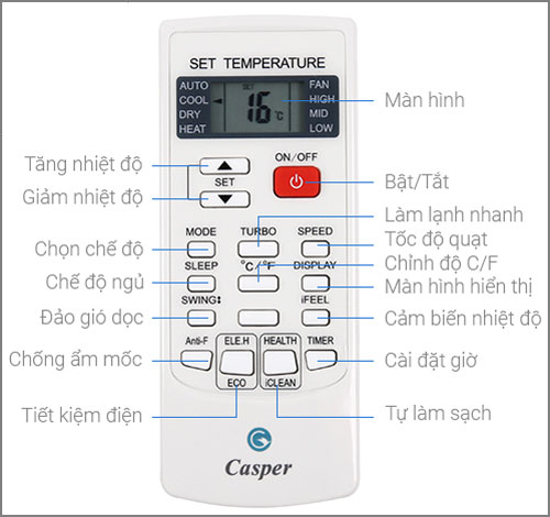 Điều khiển điều hoà Casper mẫu 1