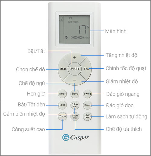 Điều khiển điều hoà Casper mẫu 6