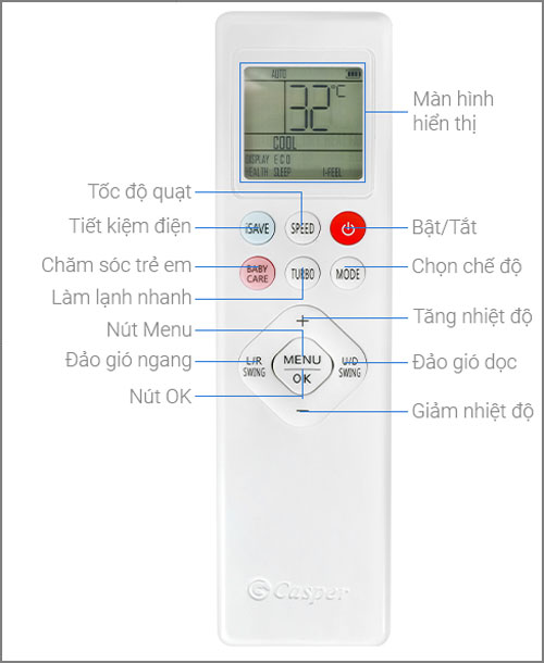 Điều khiển điều hoà Casper mẫu 7