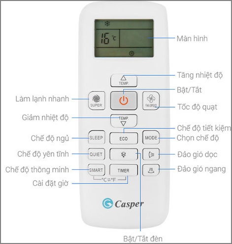 Cách sử dụng điều khiển điều hòa Casper LC 09TL32