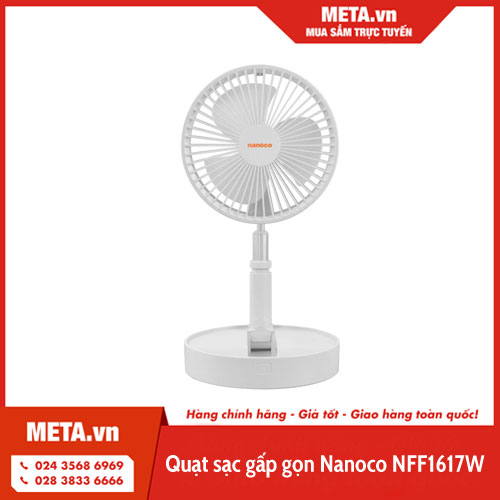 Quạt sạc gấp gọn Nanoco NFF1617W