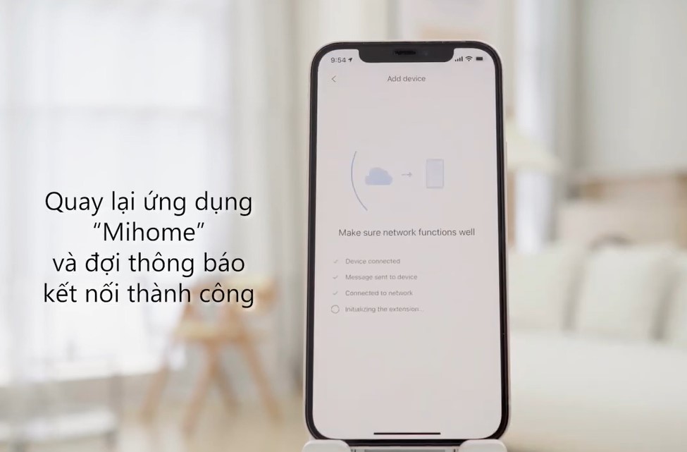Về màn hình chính đợi kết nối thành công