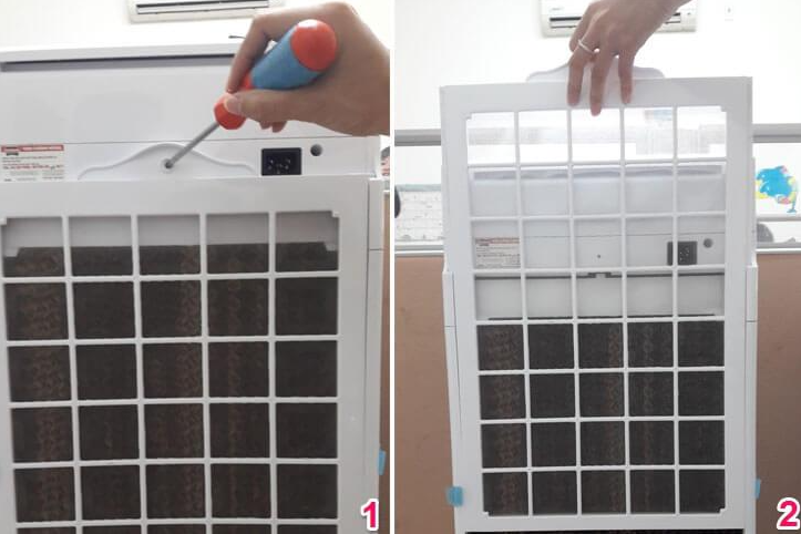 Tháo lưới lọc bụi, tấm chắn bụi ra