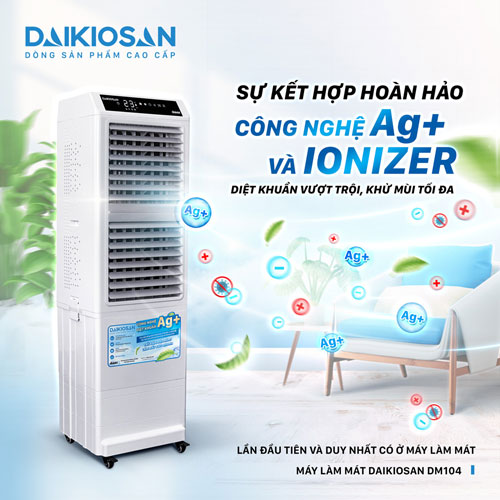 Máy làm mát không khí Daikio có khả năng tạo ion, lọc sạch không khí