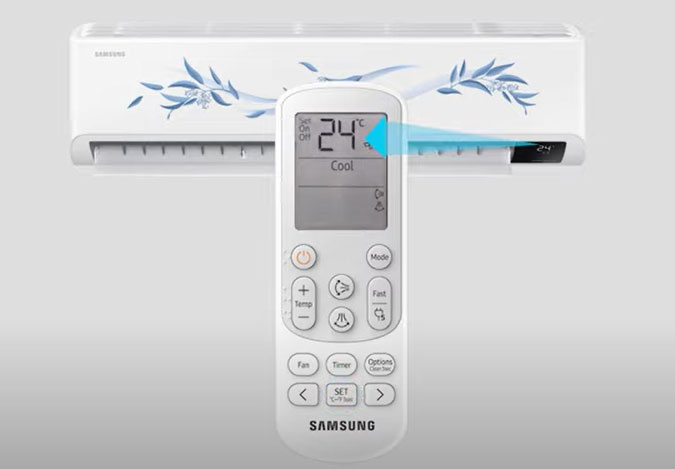 điều khiển điều hòa Samsung hiển thị cả chức năng On và Off