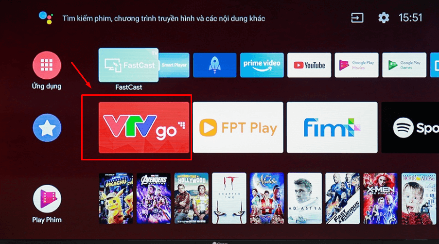 Nhấn vào biểu tượng ứng dụng VTV Go trên màn hình