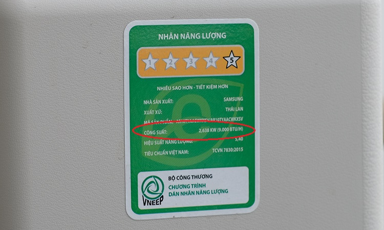 Thông số BTU trên nhãn năng lượng của điều hòa