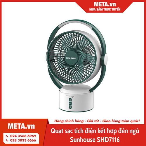 Quạt sạc tích điện kết hợp đèn ngủ Sunhouse SHD7116 