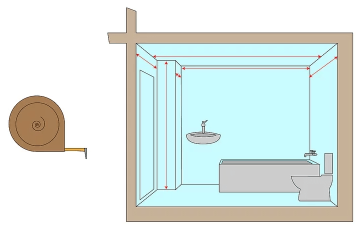 Sử dụng thước đo để xác định kích thước nhà vệ sinh