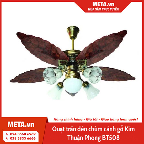 Quạt trần đèn chùm cánh gỗ Kim Thuận Phong BT508