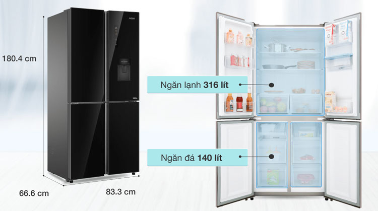 Kích thước tủ lạnh AQUA 4 cánh