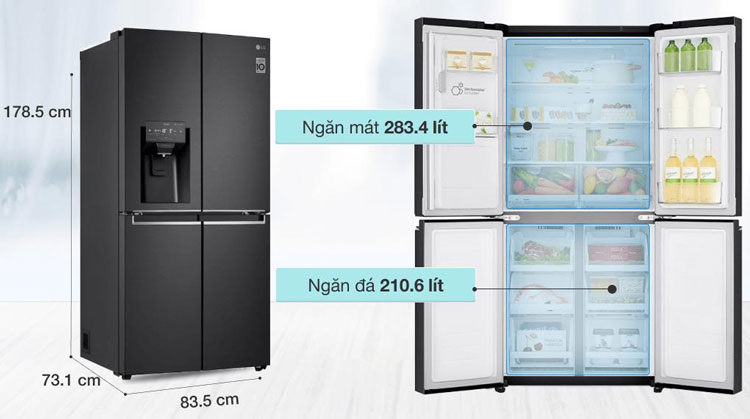 Kích thước tủ lạnh 4 cánh LG