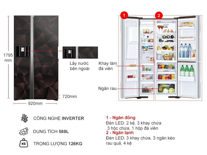 Kích thước Tủ lạnh Hitachi Inverter 569L FM800XAGGV9X(GBZ)