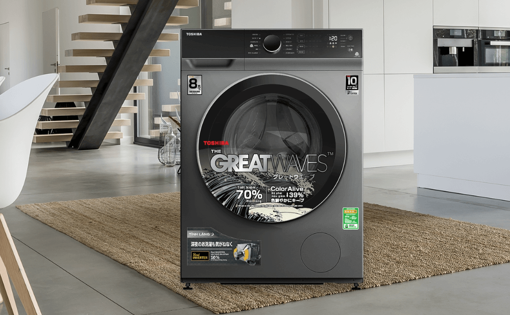 Máy giặt Toshiba có thiết kế theo phong cách thanh lịch, sang trọng