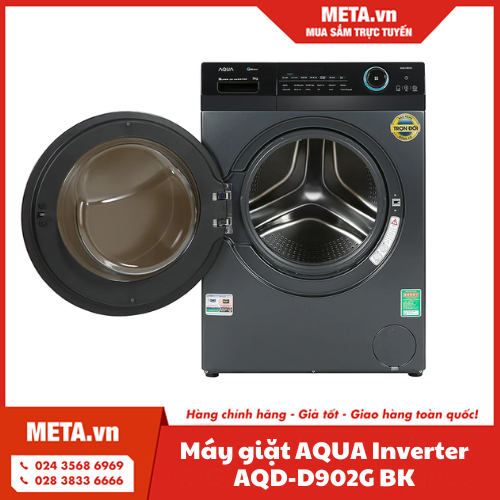 Máy giặt lồng ngang AQUA Inverter 9kg AQD-D902G BK