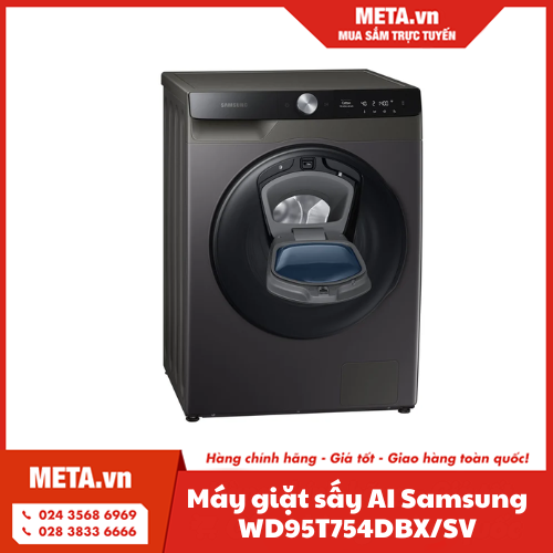 Máy giặt sấy lồng ngang Samsung Addwash Inverter 9,5kg WD95T754DBX/SV